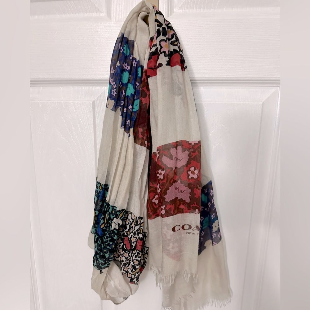 Coach Beautiful Multi Color Multi Designs Scarf  15% Silk